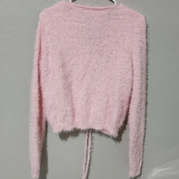 Society 212 Sweater Women's light Pink Fuzzy Sweater size 2x cropped scrunched - Picture 3 of 7